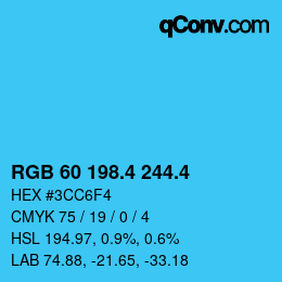 カラーコード: RGB 60 198.4 244.4 | qconv.com