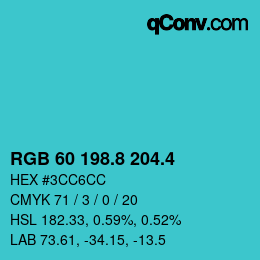 カラーコード: RGB 60 198.8 204.4 | qconv.com