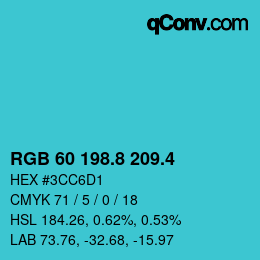 カラーコード: RGB 60 198.8 209.4 | qconv.com