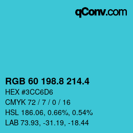 カラーコード: RGB 60 198.8 214.4 | qconv.com