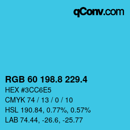 カラーコード: RGB 60 198.8 229.4 | qconv.com