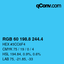 カラーコード: RGB 60 198.8 244.4 | qconv.com