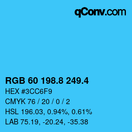 カラーコード: RGB 60 198.8 249.4 | qconv.com