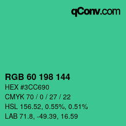 カラーコード: RGB 60 198 144 | qconv.com