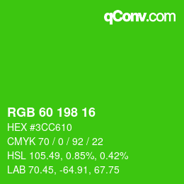 Color code: RGB 60 198 16 | qconv.com
