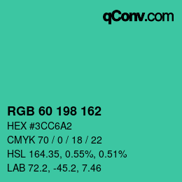 カラーコード: RGB 60 198 162 | qconv.com