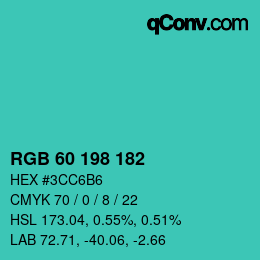 Color code: RGB 60 198 182 | qconv.com