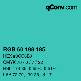 カラーコード: RGB 60 198 185 | qconv.com