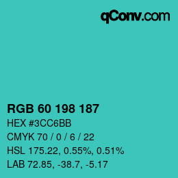 Color code: RGB 60 198 187 | qconv.com