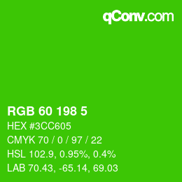 カラーコード: RGB 60 198 5 | qconv.com
