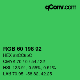 カラーコード: RGB 60 198 92 | qconv.com