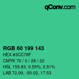 カラーコード: RGB 60 199 143 | qconv.com