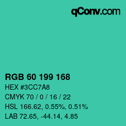 カラーコード: RGB 60 199 168 | qconv.com