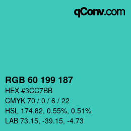 Color code: RGB 60 199 187 | qconv.com