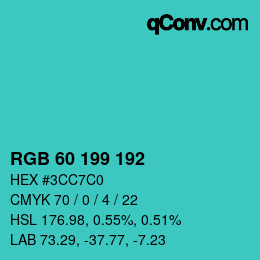 カラーコード: RGB 60 199 192 | qconv.com