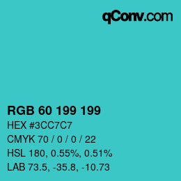 Color code: RGB 60 199 199 | qconv.com