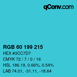 カラーコード: RGB 60 199 215 | qconv.com