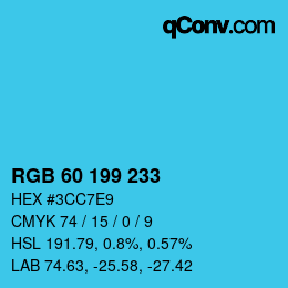 颜色代码: RGB 60 199 233 | qconv.com