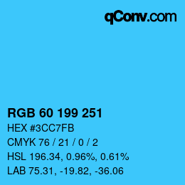 颜色代码: RGB 60 199 251 | qconv.com