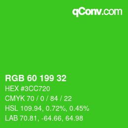カラーコード: RGB 60 199 32 | qconv.com