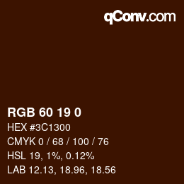 Color code: RGB 60 19 0 | qconv.com