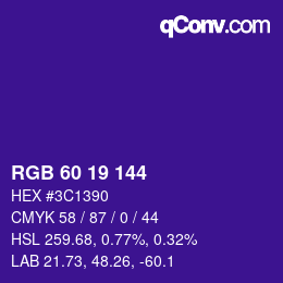 颜色代码: RGB 60 19 144 | qconv.com