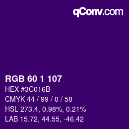 Color code: RGB 60 1 107 | qconv.com
