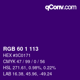 Color code: RGB 60 1 113 | qconv.com