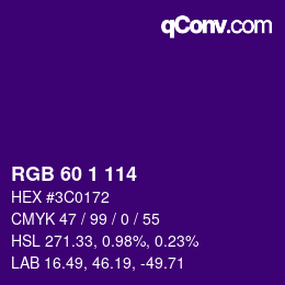 Color code: RGB 60 1 114 | qconv.com