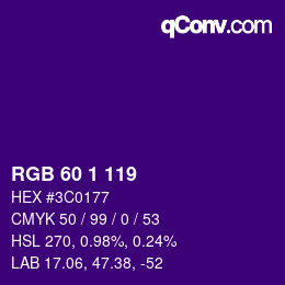 カラーコード: RGB 60 1 119 | qconv.com