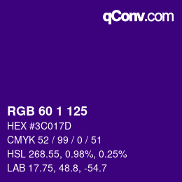 カラーコード: RGB 60 1 125 | qconv.com