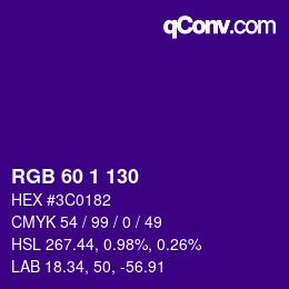 カラーコード: RGB 60 1 130 | qconv.com