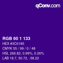 カラーコード: RGB 60 1 133 | qconv.com