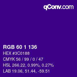 カラーコード: RGB 60 1 136 | qconv.com