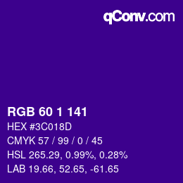 カラーコード: RGB 60 1 141 | qconv.com