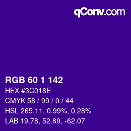 颜色代码: RGB 60 1 142 | qconv.com