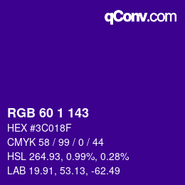 Color code: RGB 60 1 143 | qconv.com