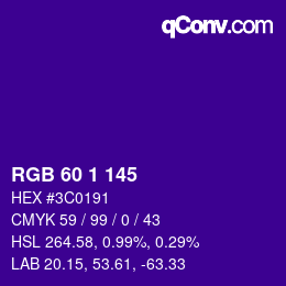 カラーコード: RGB 60 1 145 | qconv.com