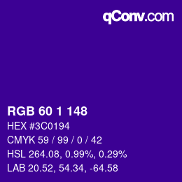 Color code: RGB 60 1 148 | qconv.com