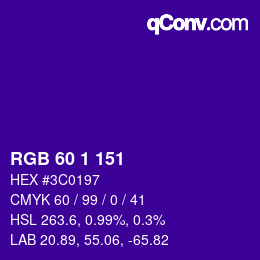 颜色代码: RGB 60 1 151 | qconv.com