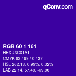 カラーコード: RGB 60 1 161 | qconv.com