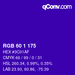 カラーコード: RGB 60 1 175 | qconv.com