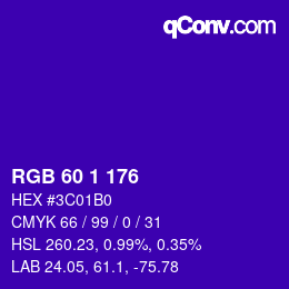 Color code: RGB 60 1 176 | qconv.com