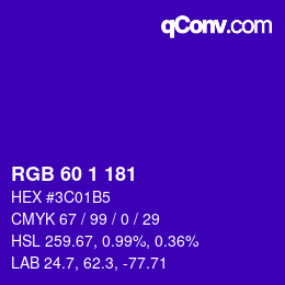 Color code: RGB 60 1 181 | qconv.com