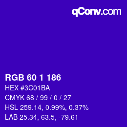 Color code: RGB 60 1 186 | qconv.com