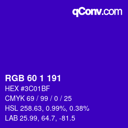 カラーコード: RGB 60 1 191 | qconv.com