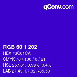 カラーコード: RGB 60 1 202 | qconv.com
