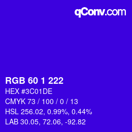 カラーコード: RGB 60 1 222 | qconv.com