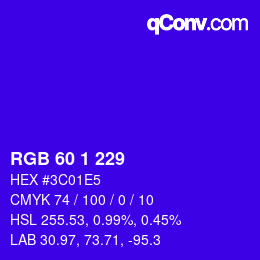 カラーコード: RGB 60 1 229 | qconv.com