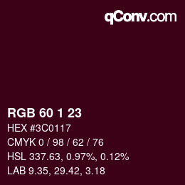 カラーコード: RGB 60 1 23 | qconv.com